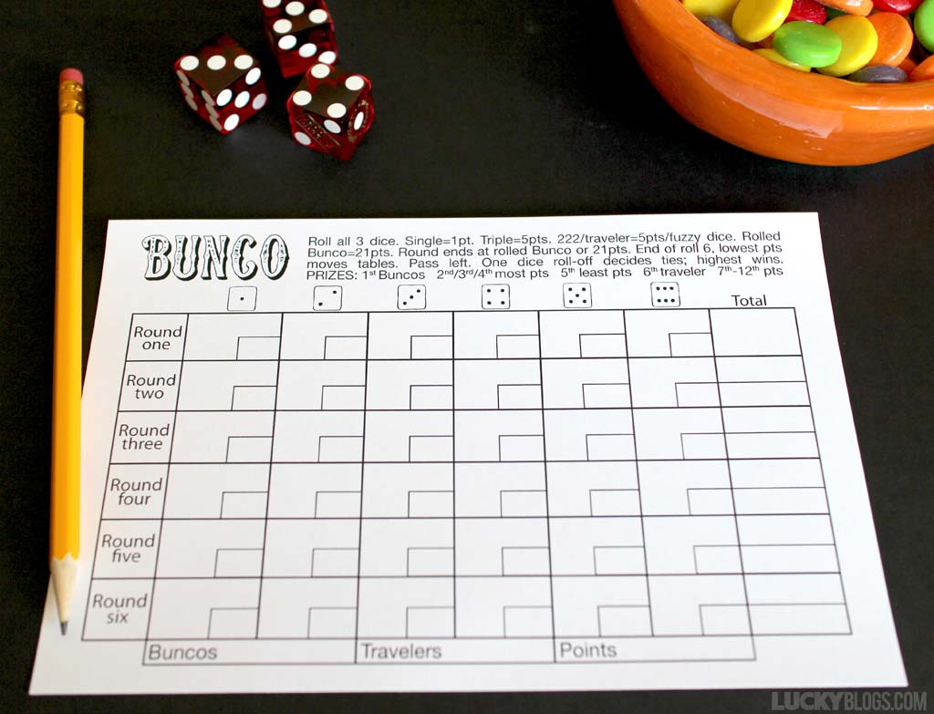 Bunco Score Sheet Free Printable.